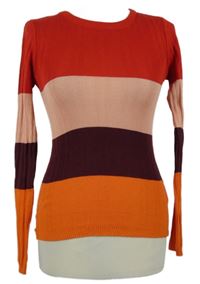 Nové - Dámský červeno-růžovo-oranžový pruhovaný žebrovaný lehký svetr Primark