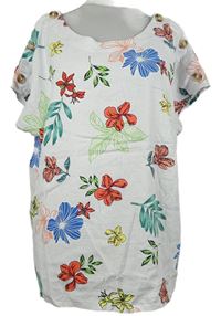 Dámska biela prúžkovaná blúzka s kvetmi Bonmarché