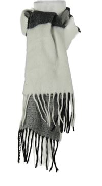 Dámská černo-bílá vzorovaná vlněná šála s třásněmi 