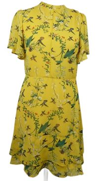 Dámské žluté kytičkované šifonové šaty s kolibříky Oasis 