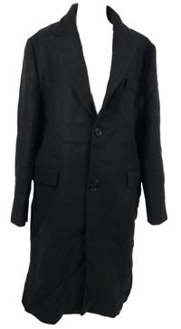 Pánsky čierny jarný vlnený kabát Zara