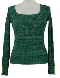 Dámský zeleno-černý melírovaný žebrovaný crop svetr Next 