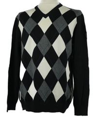 Pánský černo-bílo-šedý károvaný svetr S. Oliver 