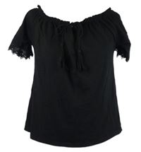 Dámska čierna blúzka s lodičkovým výstřihem a krajkou na rukávech Papaya