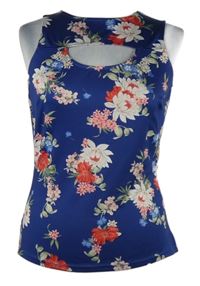 Dámský tmavomodrý květovaný top s průstřihem Atmosphere 