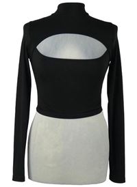 Dámské černé žebrované crop triko s průstřihem Shein 