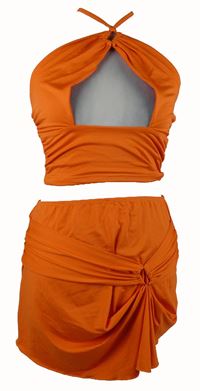2set - Dámský oranžový crop top s průstřihem + sukně Shein 