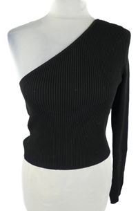 Dámský černý žebrovaný crop svetr přes jedno rameno H&M