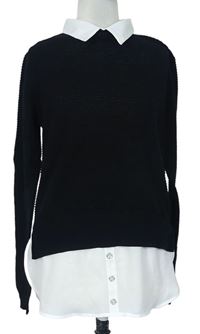 Dámsky čierny rebrovaný sveter s halenkovou vsadkou Primark