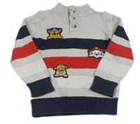 Šedo-modro-červený pruhovaný svetr s PAw PAtrol C&A