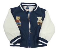 Tmavomodro-biela šušťáková obojstranná bunda s medveďmi