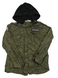 Khaki vzorovaná košeľa s nášivkou a kapucňou zn. H&M