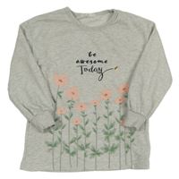Světlešedá melírovaná mikina s kytičkami a nápisem H&M