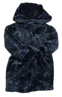 Tmavomodrý chlpatý župan s Mickey mousem a kapucňou George