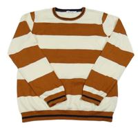 Bílo-rezavý pruhovaný svetr 