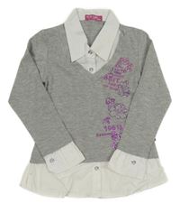 Šedé triko s potiskem a všitou halenkou