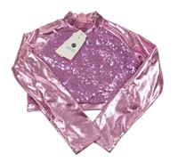 Nové - ružové lesklé crop tričko s flitrami