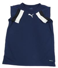 Tmavomodro-černo-bílé sportovní funkční tričko Puma