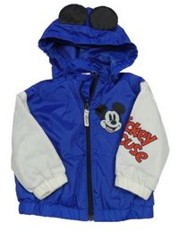 Modro-bílá šusťáková jarní bunda s Mickey Mousem a kapucí H&M