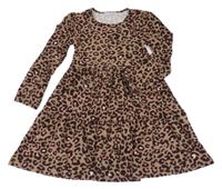 Hnědo-černo- růžové leopardí šaty StopGo