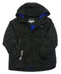 Čierna šušťáková jesenná bunda s nášivkou a kapucňou F&F