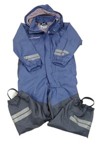 Levandulovo-tmavošedá šusťáková podšitá funkční kombinéza s kapucí Skogstad