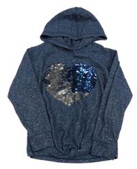 Tmavomodré třpytivé pletené triko s překlápěcími flitry a kapucí Bluezoo