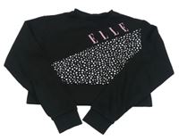 Čierna crop mikina s nápisom a fľakmi