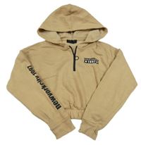 Béžová crop mikina s nápisom a kapucňou New Look