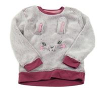 Malinovo-šedá chlupatá mikina se zajíčkem 