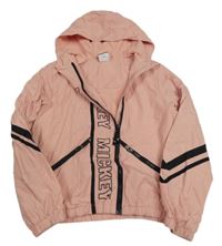 Světlerůžová šusťáková podzimní bunda s Mickey a pruhy a kapucí George