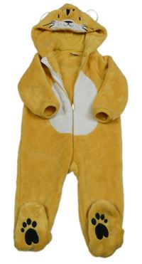 Žluto-bílá chlupatá kombinéza s kapucí- tygr 