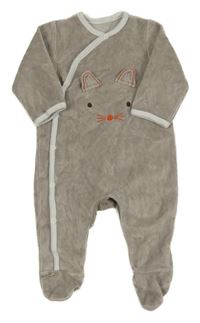 Šedohnědo-bílý sametový overal s kočičkou 