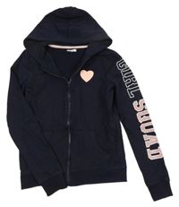 Tmavomodrá propínací mikina se srdcem a kapucí