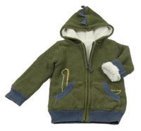 Khaki propínací zateplený svetr s dinem a kapucí Nutmeg