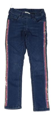 Tmavomodré rifľové džegíny s flitrovými pruhmi C&A