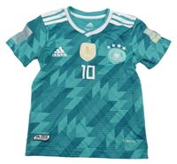 Modrozelený vzorovaný fotbalový dres s číslem a logem Deutschland Adidas 