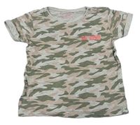 Kaki-sivo-ružové army tričko s nápisom Primark
