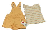 2set - Oranžové laclové riflové kraťasy + pruhované tričko Primark