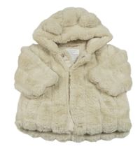Béžová kožušinová podšitá bunda s kapucňou Primark