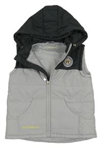 Sivo-tmavosivá šušťáková zateplená vesta s kapucňou Mitch&Son