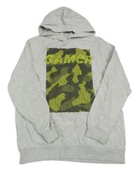 Šedá melírovaná mikina s potiskem a kapucí C&A vel. 176