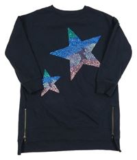 Tmavomodrá dlouhá mikina s hvězdičkami a flitry Next