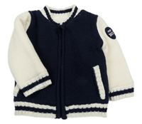 Tmavomodro-bílý propínací zateplený svetr Nutmeg