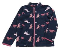 Tmavomodro-růžová fleecová propínací mikina s koníky Kids 