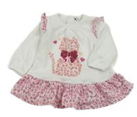 Bílo-růžová kytičkovaná peplum tunika s kočičkou 