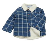 Tmavomodrá kockovaná flanelová zateplená košeľová bunda F&F