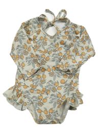 Smotanové UV plavky s pomeranči a volánikmi