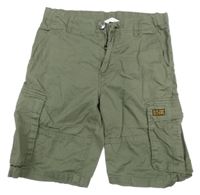 Khaki riflové cargo kraťasy H&M