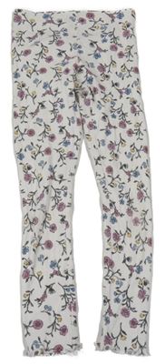 Biele rebrované kvetované legíny H&M